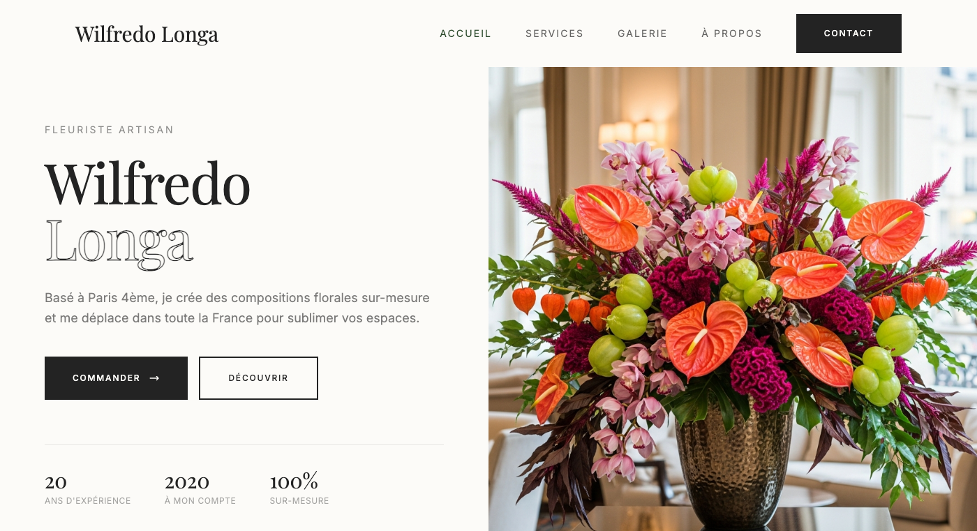 Site web site vitrine créé pour Wilfredo Longa à Paris